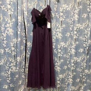 Azazie Purple Pleated Ruffled Maxi Gown